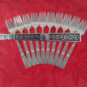 11X SF VTG Stanley Roberts Black Textured Stainless Flatware Japan Salad Forks